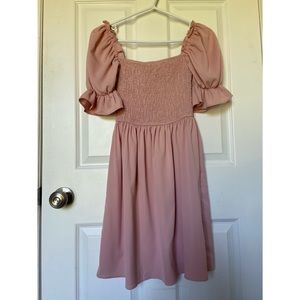 Shein Small Baby Pink Shirred Bodice Solid Dress